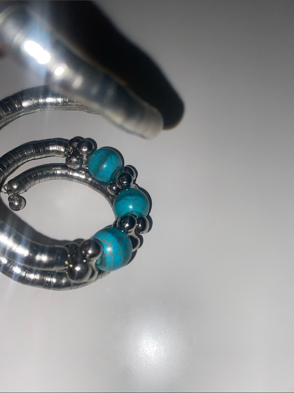 Turquoise Beaded Coil Bracelet - Silver Tone - Picture 2 of 4
